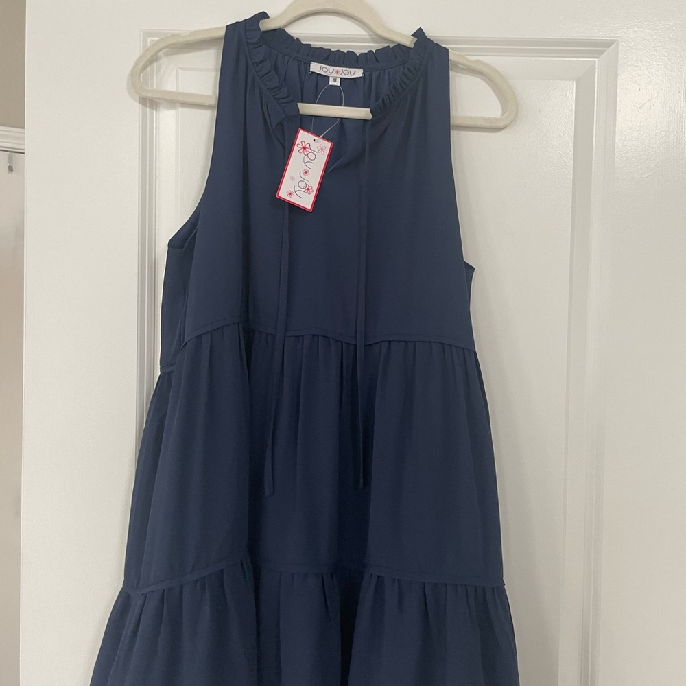 Joy Joy Blue Sleeveless Tiered Halter Sundress
